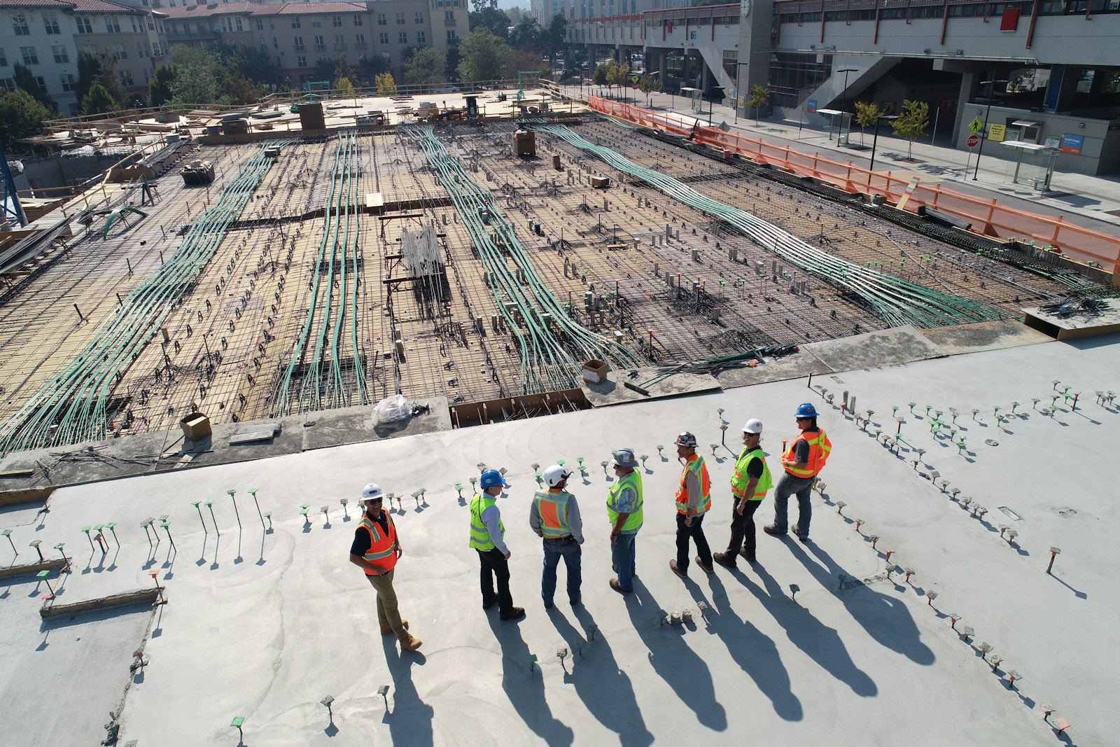 Steel reinforcement on a construction frame
